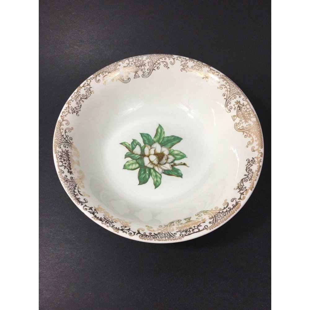 Stetson Serving Bowl‎ Camille Pattern White Flower Gold Filigree 22 KT Gold VTG